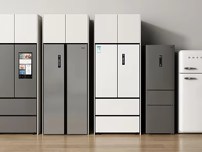 Modern Refrigerators and Freezers with White Gray Designs for Kitchen Spaces 3d model