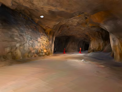Natural Cave Scenery Featuring Rock Walls Red Cones Ceiling Light And Spacious Interior 3d model