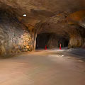 Natural Cave Scenery Featuring Rock Walls Red Cones Ceiling Light And Spacious Interior 3d model