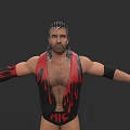 Muscular Game Movie Character With Long Hair Red Black Vest Dripping Pattern And Black Wristbands