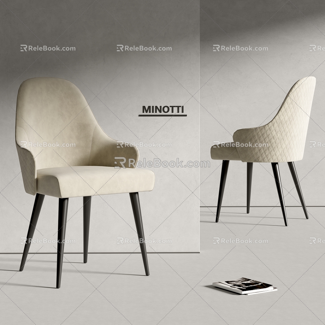 Modern minotti Dining Chair Single Chair Leisure Chair Book Ornaments 3d model