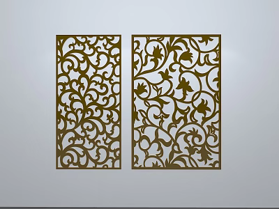 Carved Sculpture Panels With Golden Intricate Detailed Floral Artistic Designs 3d model
