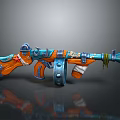 Artistic Decorative Blue And Orange Gun With Ornate Patterns Wooden Grip And Metal Barrel