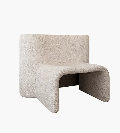 Modern Beige Single Seater Sofa With Textured Fabric And Curved Design 3d model
