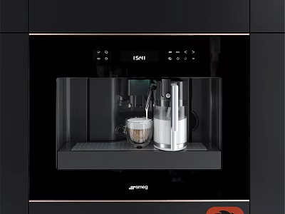 Modern Black Built in Kitchen Coffee Machine With Cup And Milk Jug 3d model