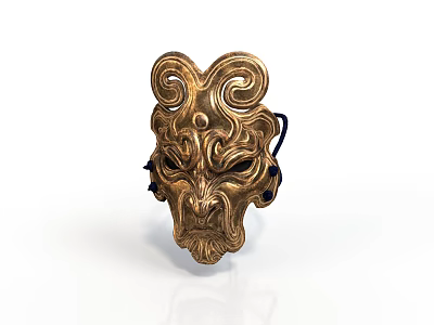 Golden Decorative Mask With Intricate Swirl Patterns For Home Living Decor 3d model