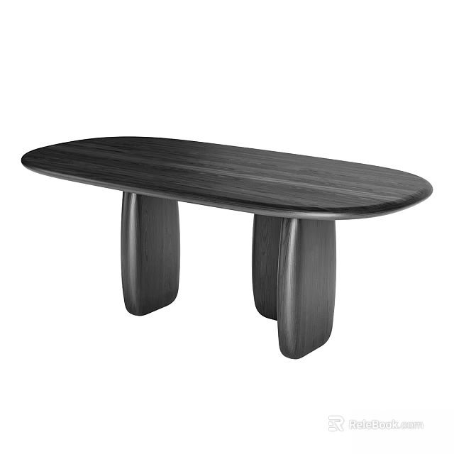 Modern Functional Table With Dark Wood Oval Top And Unique Column Legs Design 3d model 
