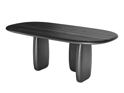 Modern Functional Table With Dark Wood Oval Top And Unique Column Legs Design 3d model