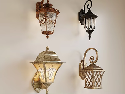 Vintage Style Wall Lamps With Four Different Designs Carved Details And Glass Panels 3d model