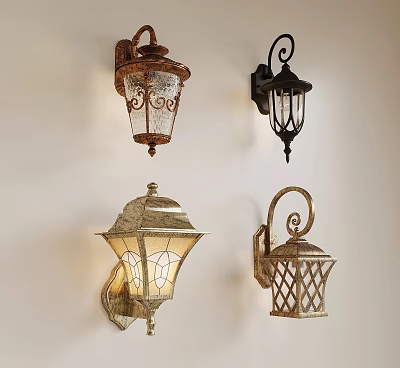 Vintage Style Wall Lamps With Four Different Designs Carved Details And Glass Panels 3d model