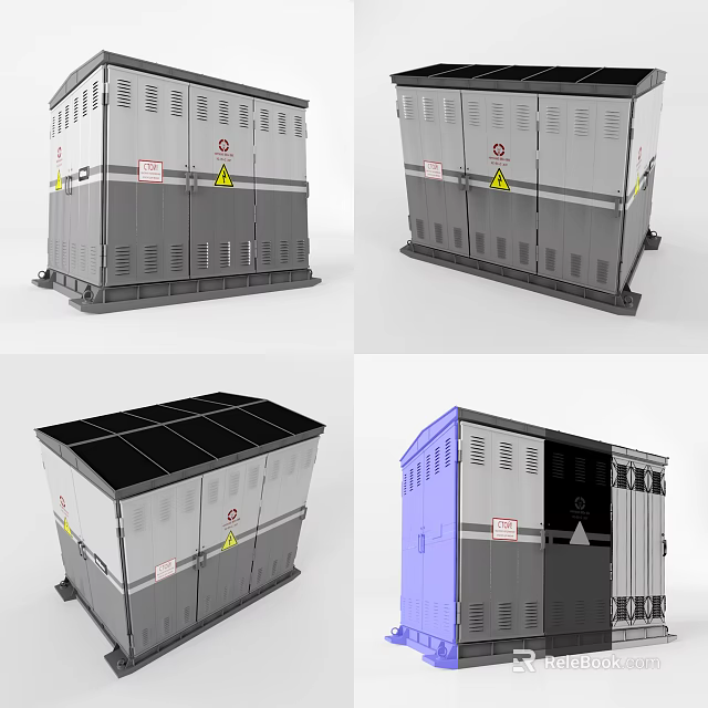 Industrial Control Cabinet With Metal Structure Warning Signs And Ventilation Design Shown In Multiple Angles 3d model 