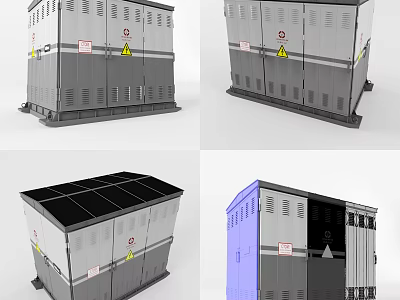 Industrial Control Cabinet With Metal Structure Warning Signs And Ventilation Design Shown In Multiple Angles 3d model
