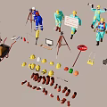 Construction Workers With Safety Helmets Measuring Tools And Construction Equipment On Site 3d model