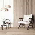 Single Sofa Against Wooden Wall With Pendant Lights Side Table And Green Plants