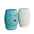 Decorative Blue And White Stools With Laser Cut Patterns And Textured Surfaces 3d model