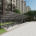 Curved Metal Frame Canopy With Transparent Roof For Outdoor Parking Area