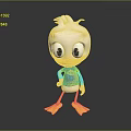 Cute Cartoon Duck Character With White Head Yellow Beak Blue Shirt Standing On Gray Background