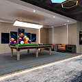 Contemporary Billiard Room Interior Featuring Comfortable Seating Stylish Lighting And Relaxation Space 3d model
