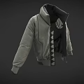 Silver Gray Aviator Jacket With Open Front Black Mesh Lining And Red Sleeve Patch 3d model