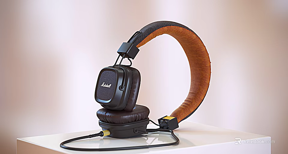 Wired Over Ear Headphones With Leather Ear Cushions And Padded Headband 3d model 