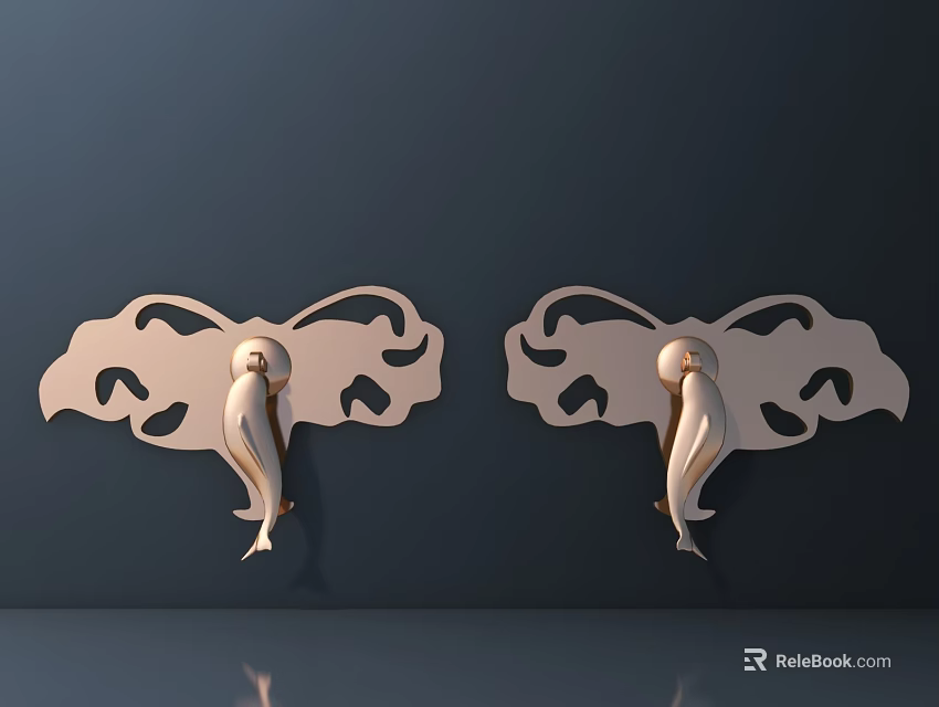 Butterfly Shaped Rose Gold Carved Hooks With Intricate Cutout Wall Decor Design 3d model 