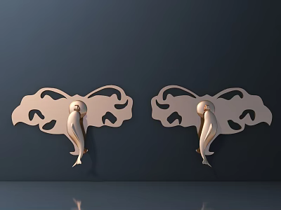 Butterfly Shaped Rose Gold Carved Hooks With Intricate Cutout Wall Decor Design 3d model