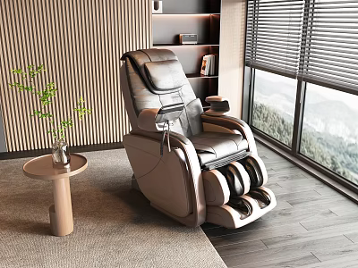 Luxury Massage Chair In Modern Living Room With Scenic View And Plant 3d model
