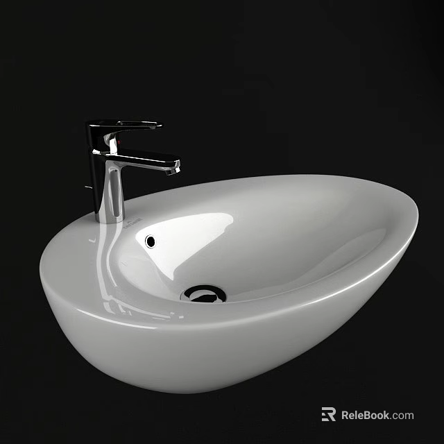 Modern White Ceramic Oval Countertop Washbasin With Chrome Faucet Bathroom Design 3d model 
