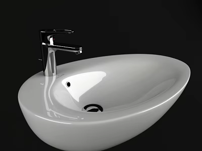 Modern White Ceramic Oval Countertop Washbasin With Chrome Faucet Bathroom Design 3d model
