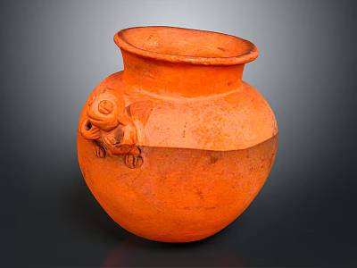 Orange Clay Pot With Carved Elephant Figure And Rustic Surface Texture 3d model