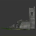Ancient Ruined Stone Brick Tower With Bell Opening And Green Vegetation Vines