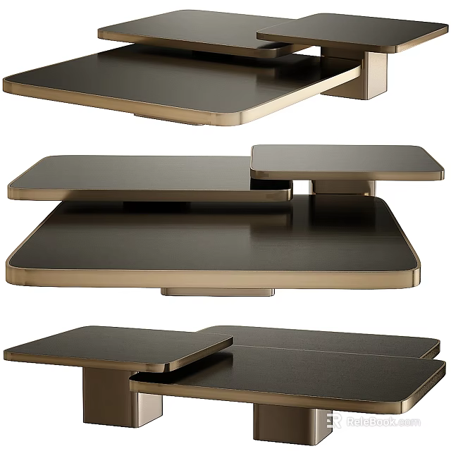Modern Coffee Table With Metal Frame And Dark Layered Top Design 3d model 