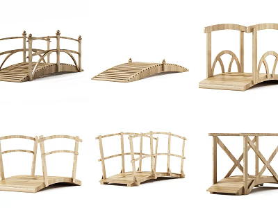 Modern bridge wooden bridge combination 3d model