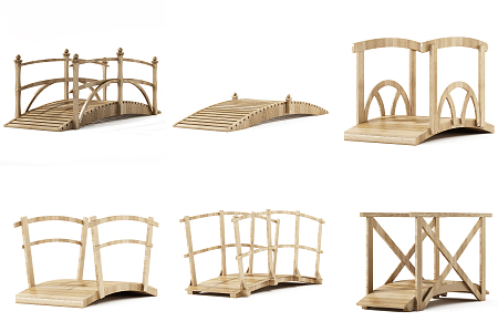 Modern bridge wooden bridge combination 3d model