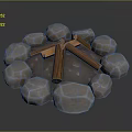 Decorative Garden Ornament With Circular Stone Arrangement And Crossed Wooden Logs