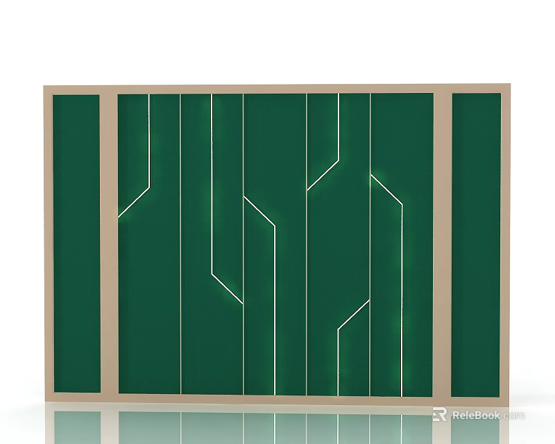 Green Background Wall With Golden Frame And Illuminated White Geometric Lines Design 3d model 