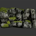 Natural Stone With Green Moss Covered Surface And Rough Natural Texture