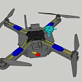Gray Quadcopter Drone With Blue Yellow Accents And Camera Mount 3d model