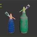 Blue And Green Spray Bottles With Metal Nozzles As Kitchen Equipment