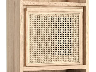 Natural Wooden Bedside Table With Rattan Panel Detail And Minimalist Design 3d model