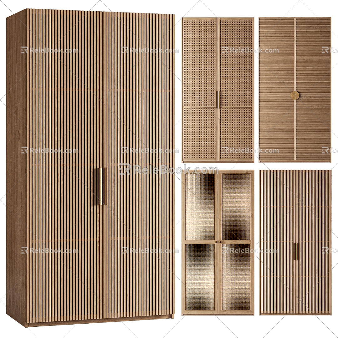 Modern rattan wardrobe solid wood wardrobe 3d model