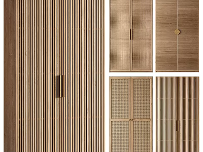 Modern Wooden Wardrobe Designs With Vertical Stripes Lattice Doors And Metal Handles 3d model