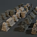Various Irregular Stone Piles Stacked With Textured Stones On Gray Background