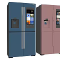 Modern Blue and Pink Refrigerators with Smart Display Water Dispenser and Ice Maker