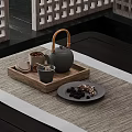 Traditional Tea Set With Wooden Tray Teacup Tea Canister And Snacks On Mat