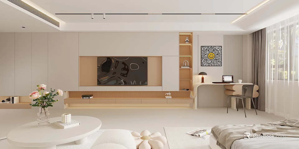 Modern Minimalist Apartment Living Room With TV Wall And Sofa 3d model 