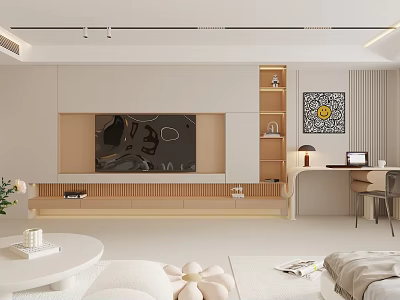 Modern Minimalist Apartment Living Room With TV Wall And Sofa 3d model