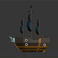 3D Pirate Ship Water Vehicle With Blue Sails Brown Hull And Skull Symbols