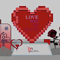 Romantic Red Pixel Heart Photo Spot With Love You So Much Text Roses And Decorations