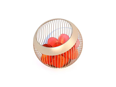 Decorative Round Metal Mesh Fruit Basket With Fresh Red Fruits 3d model